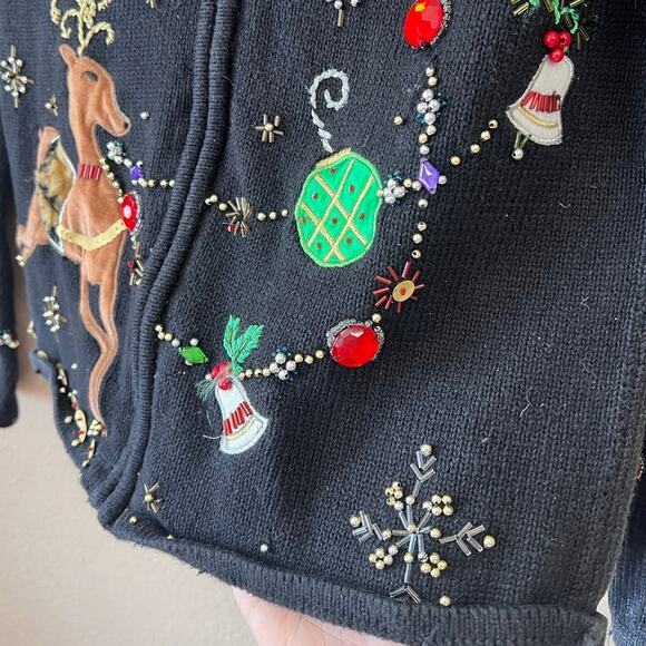 Vintage 1980's Kikit kitschy Christmas xmas cardigan sweater size S - Picture 3 of 6